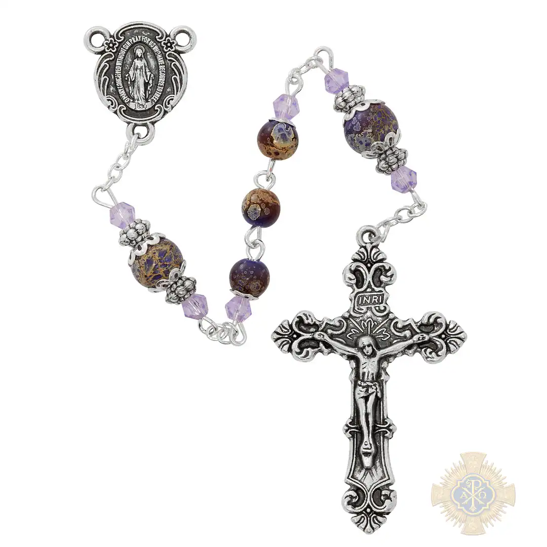 6mm Purple Marbeline Rosary In Clear Top Box 6mm Purple Marbeline Rosary In Clear Top Box