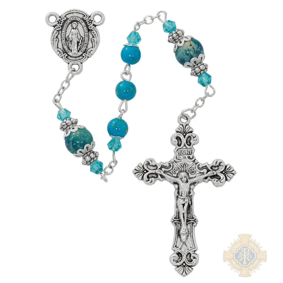 6mm Turquoise Marbeline Rosary In Clear Top Box 6mm Turquoise Marbeline Rosary In Clear Top Box