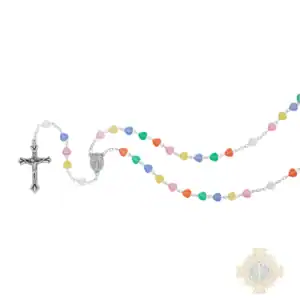 Multi-Color Opal Heart Rosary In Clear Top Box