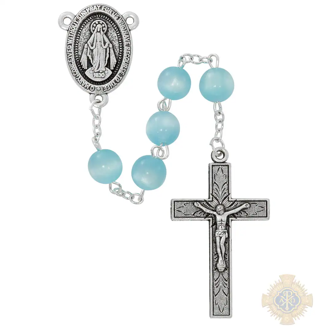 8mm Blue Cat’S Eye Rosary In Clear Top Box 8mm Blue Cat’S Eye Rosary In Clear Top Box