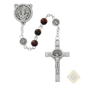 Brown Glass St. Benedict Rosary In Clear Top Box