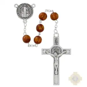 8mm Sandstone Glass St. Benedict Rosary In Clear Top Box