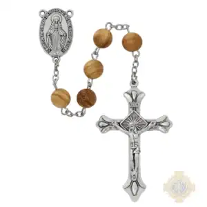 8mm Milk Wood Bead Rosary In Clear Top Box