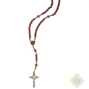 7mm Brown Wood St. Ben Copper Rosary In Clear Top Box