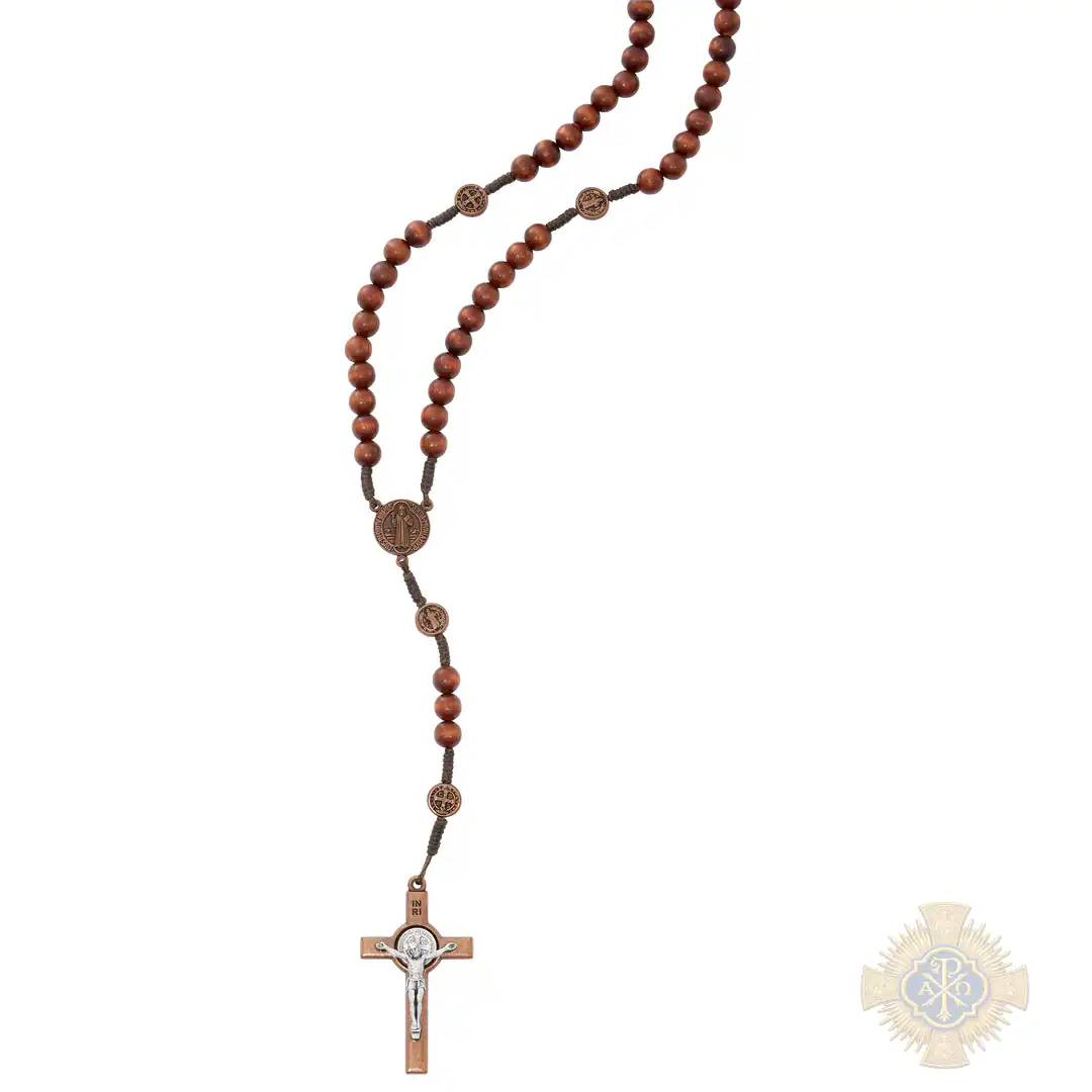 7mm Brown Wood St. Ben Copper Rosary In Clear Top Box 7mm Brown Wood St. Ben Copper Rosary In Clear Top Box