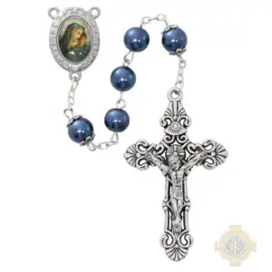8mm Blue Pearl O.L. Of Sorrows Rosary In Clear Top Box