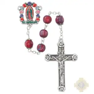 8mm Fuchsia Guadalupe Rosary Clear Box