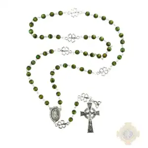 6mm Green Irish Rosary Clear Box
