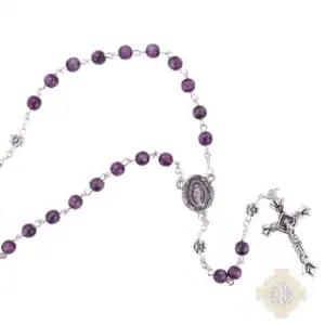 6mm Purple Rosary W/ Flower Our Father Bead Clear Box