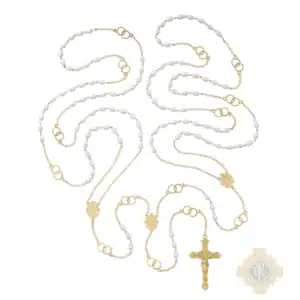 Gold Plate Lasso Rosary With Laminated Holy Card Clear Box