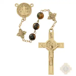 Gold Plate 8mm Brown St. Benedict Rosary