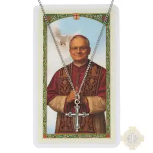Silver-Tone Pope Leo Pectoral Cross & Holy Card Set – 18-Inch Chain