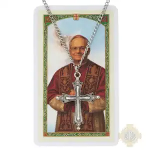 Silver-Tone Pope Leo Pectoral Cross & Holy Card Set – 24-Inch Chain