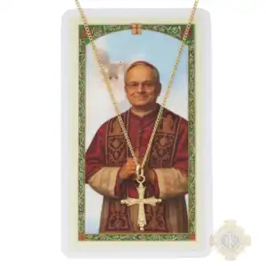 Gold-Plated Pope Leo Pectoral Cross & Holy Card Set – 18-Inch Chain