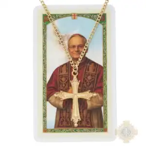 Gold-Plated Pope Leo Pectoral Cross & Holy Card Set – 24-Inch Chain
