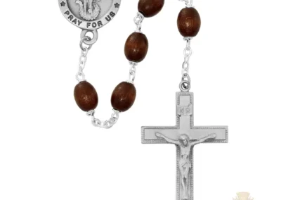 ST MICHAEL BROWN ROSARY with pewter Crucifix