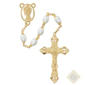 Gold-Plated Oval Pearl Wedding Rosary