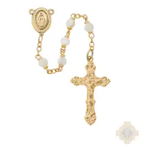Gold-Tone Genuine Mother of Pearl Rosary – 5mm