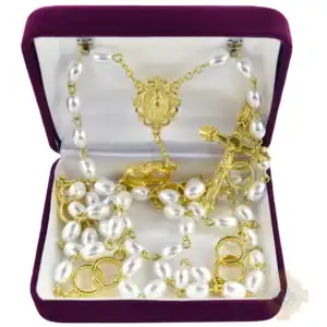Gold-Plated Oval Pearl Wedding Rosary