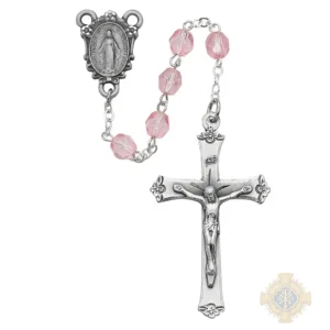 Pink Glass Rosary with Pewter Crucifix
