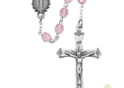 Pink Glass Rosary with Pewter Crucifix