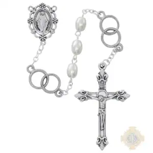 Silver-Tone Oval Pearl Wedding Rosary
