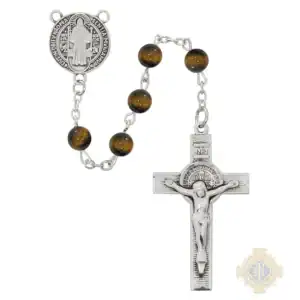 Sterling Silver St. Benedict Tiger Eye Rosary – 6mm