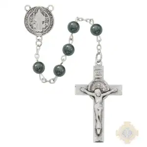 Sterling Silver St. Benedict Hematite Rosary – 6mm