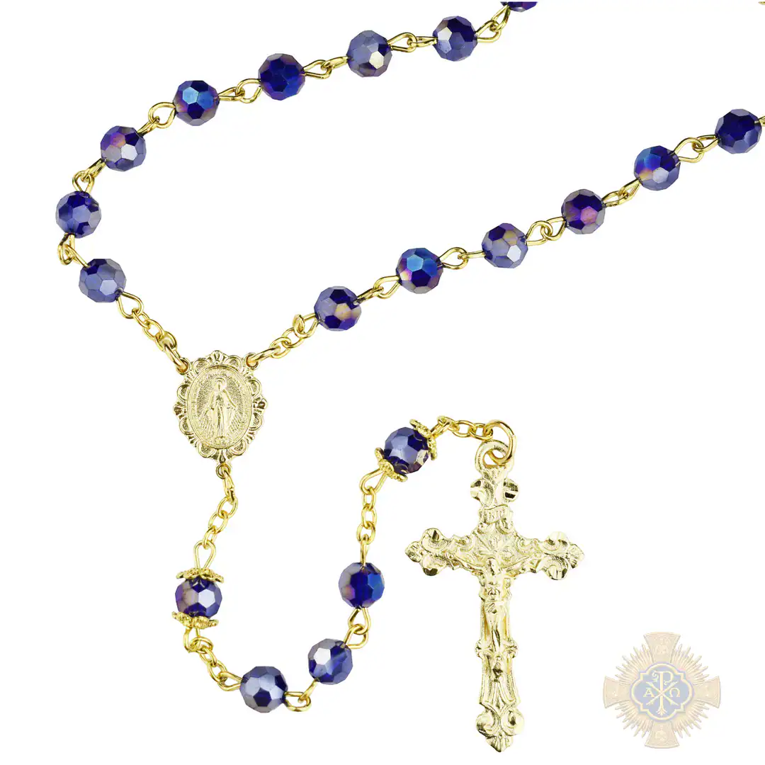 Gold-Plated Blue AB Tin-Cut Crystal Rosary – 6mm Gold-Plated Blue AB Tin-Cut Crystal Rosary – 6mm