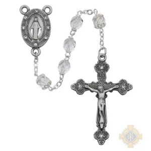 Clear Glass Rosary with Pewter Crucifix