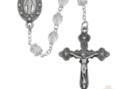 Clear Glass Rosary with Pewter Crucifix