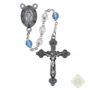 Aurora and Blue Glass Rosary with Pewter Crucifix