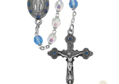 Aurora and Blue Glass Rosary with Pewter Crucifix