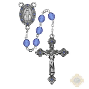 BLUE ROSARY DELUXE with PEWTER Crucifix