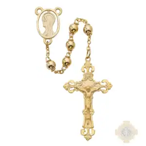 Gold Plated Metal Rosary with Pewter Crucifix