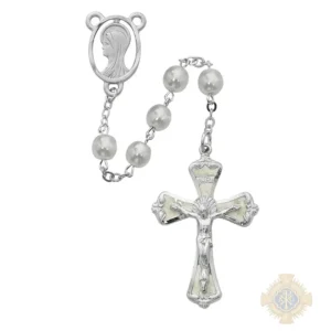 Pearl Madonna Rosary with Pewter Crucifix