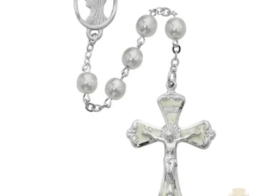 Pearl Madonna Rosary with Pewter Crucifix