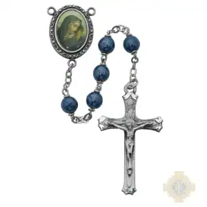 Blue Lady of Sorrows Rosary with Pewter Crucifix
