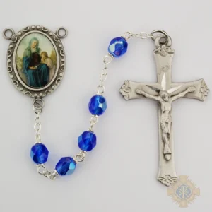 Blue St Anne Rosary with Pewter Crucifix