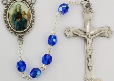 Blue St Anne Rosary with Pewter Crucifix