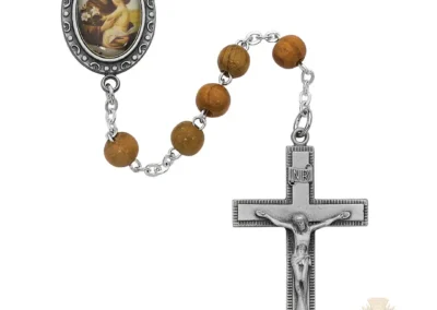 Olive Wood St Anthony Rosary with Pewter Crucifix