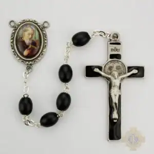 Black Wood St Benedict Rosary with Pewter Crucifix