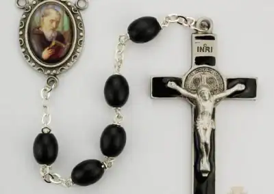 Black Wood St Benedict Rosary with Pewter Crucifix