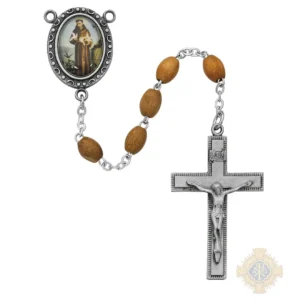 Olive Wood St Francis Rosary with Pewter Crucifix
