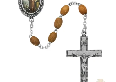 Olive Wood St Francis Rosary with Pewter Crucifix