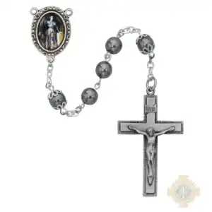Gray Glass St Joan of Arc Rosary with Pewter Crucifix