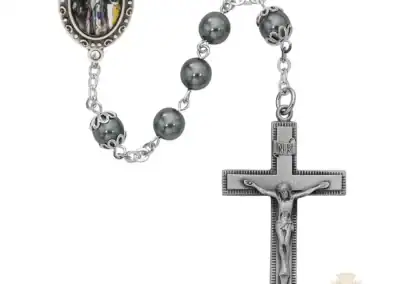 Gray Glass St Joan of Arc Rosary with Pewter Crucifix