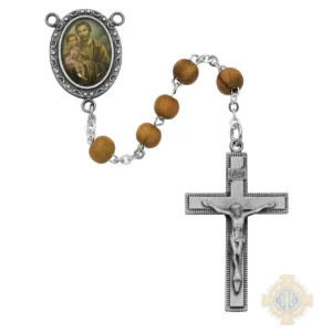 Olive Wood St Joseph Rosary with Pewter Crucifix