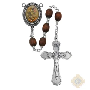 Brown St. Michael Rosary with Pewter Crucifix