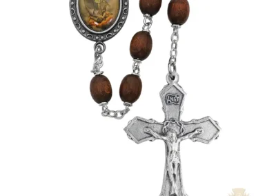 Brown St. Michael Rosary with Pewter Crucifix